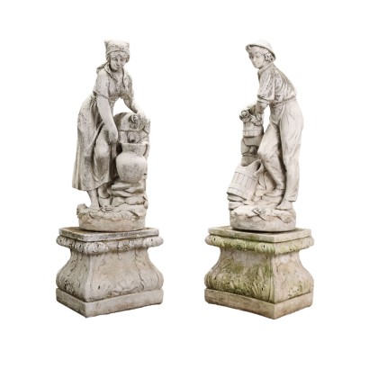 Antike Skulpturen Einfache Leute Italien '900 Kies Gartenzubehör