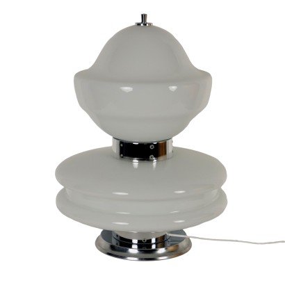 Lampe de Table Vintage des Années Métal Chromé Verre Blanc