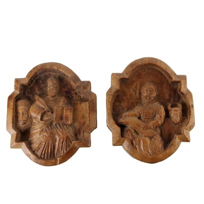 Pair of Carved Wooden Tiles
