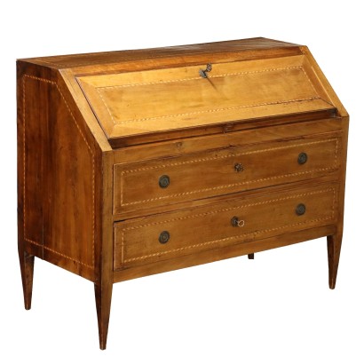 Antique Flap Cabinet Directoire Walnut Drawers XIX Century