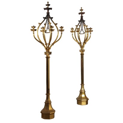 Paar Antike Stehlampe aus Vergoldetem Bronze Italien des XX Jhs