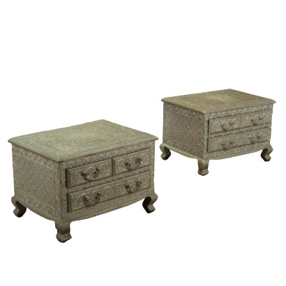 Pair of Antique Cabinets Covered in Silvered Metal XX Century