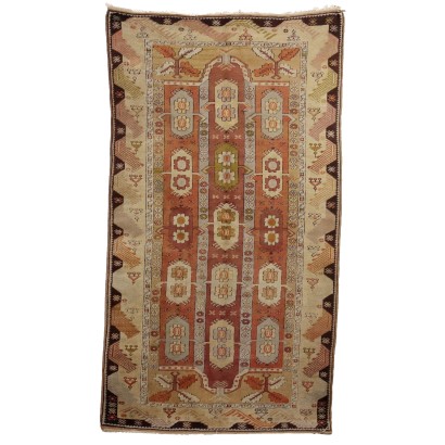 Antique Melas Carpet Cotton Wool Thin Knot Turkey 91x51 In