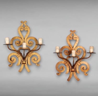 Paar Antike Wandlampen aus Eisen Italien des XX Jhs
