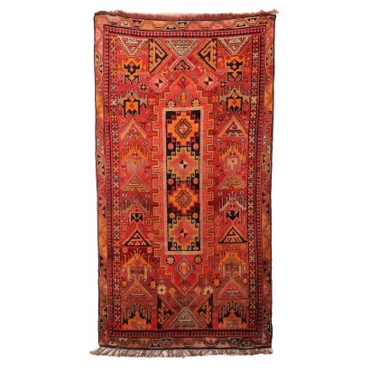 Antique Karabakh Carpet Wool Thin Knot Caucasus 86 x 45 In