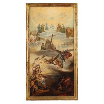 Antikes Gemälde Attr. zum E. Moretti Larese Das Jüngste Gericht '800