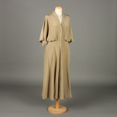 Vintage 1990s Max Mara Dress Beige Silk UK Size 14