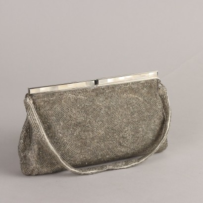 Vintage 1940s-50s Evening Bag Silver Beads Italy
