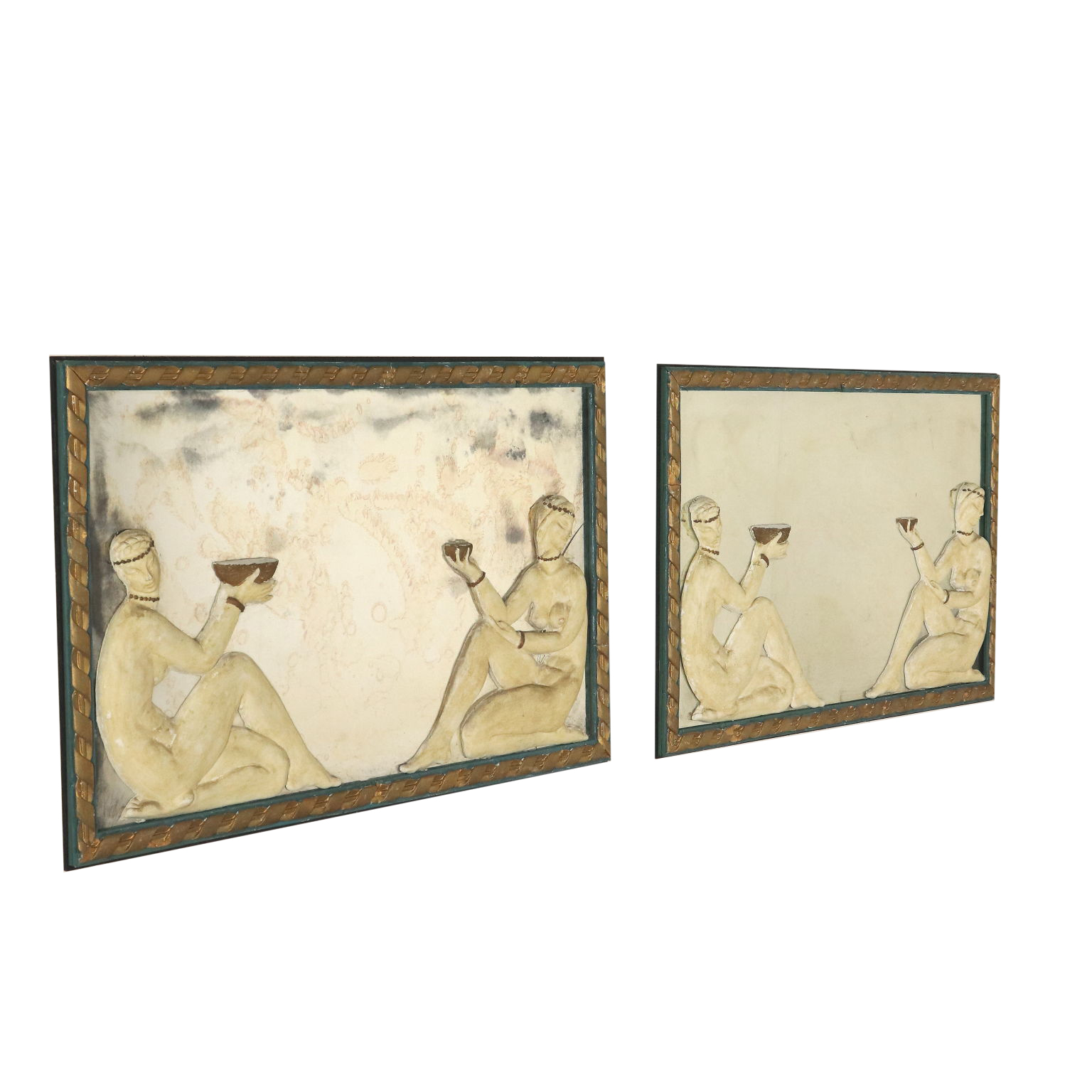 Pair Of Art Deco Above Door Decorations With Mirror Italy 1900