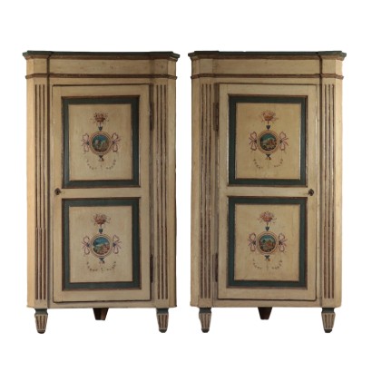 Pair of Antique Corner Cabinets Poplar Piacenza Italy 18th Century