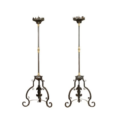 Pair of Antique Torch Holders Wrought Iron Italy XIX Century