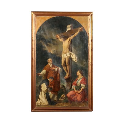 arte, arte italiana, pittura novecento italiana,Dipinto con Cristo Crocifisso e Santi