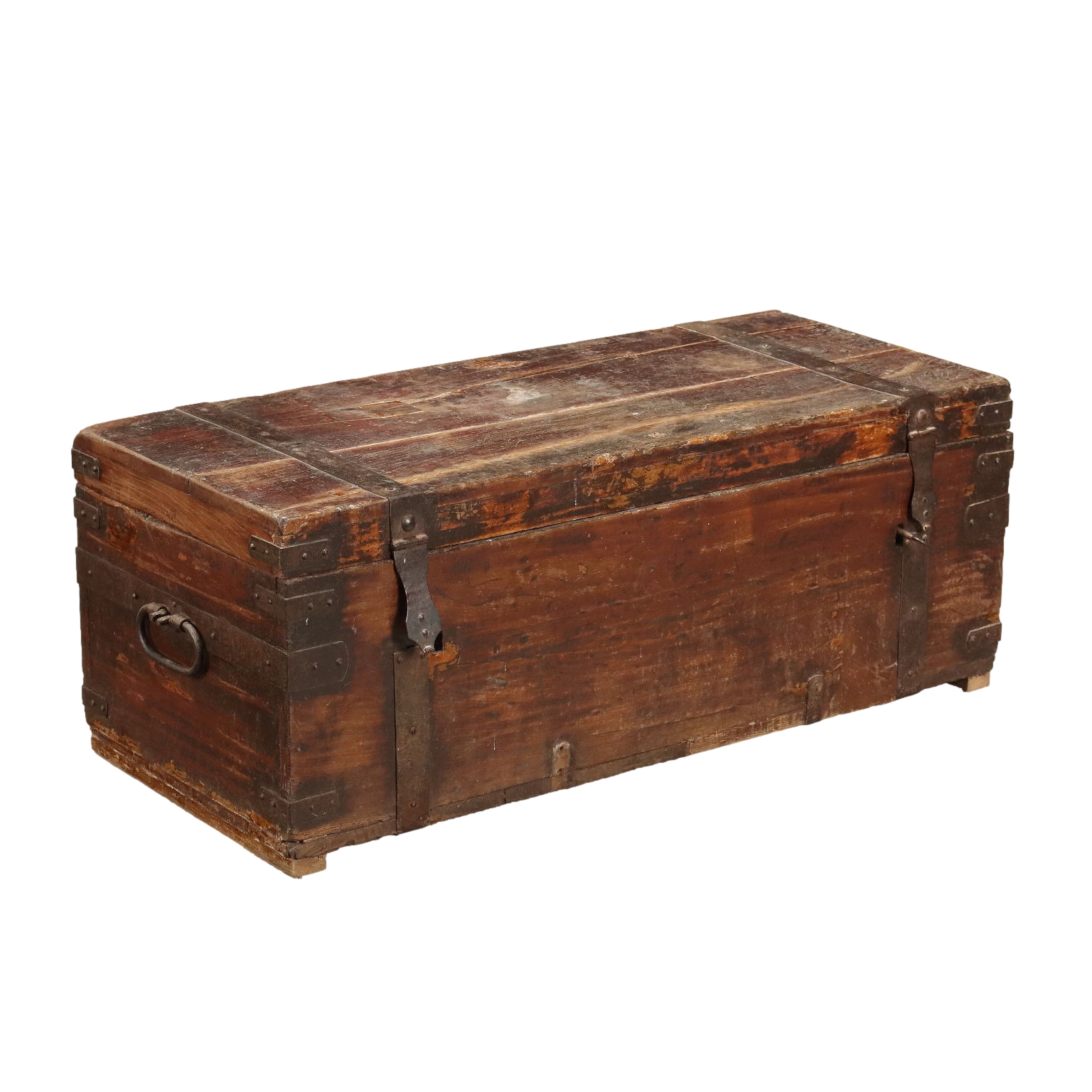 Early 20th Century Italian Poplar Wood Antique Rustic Trunk