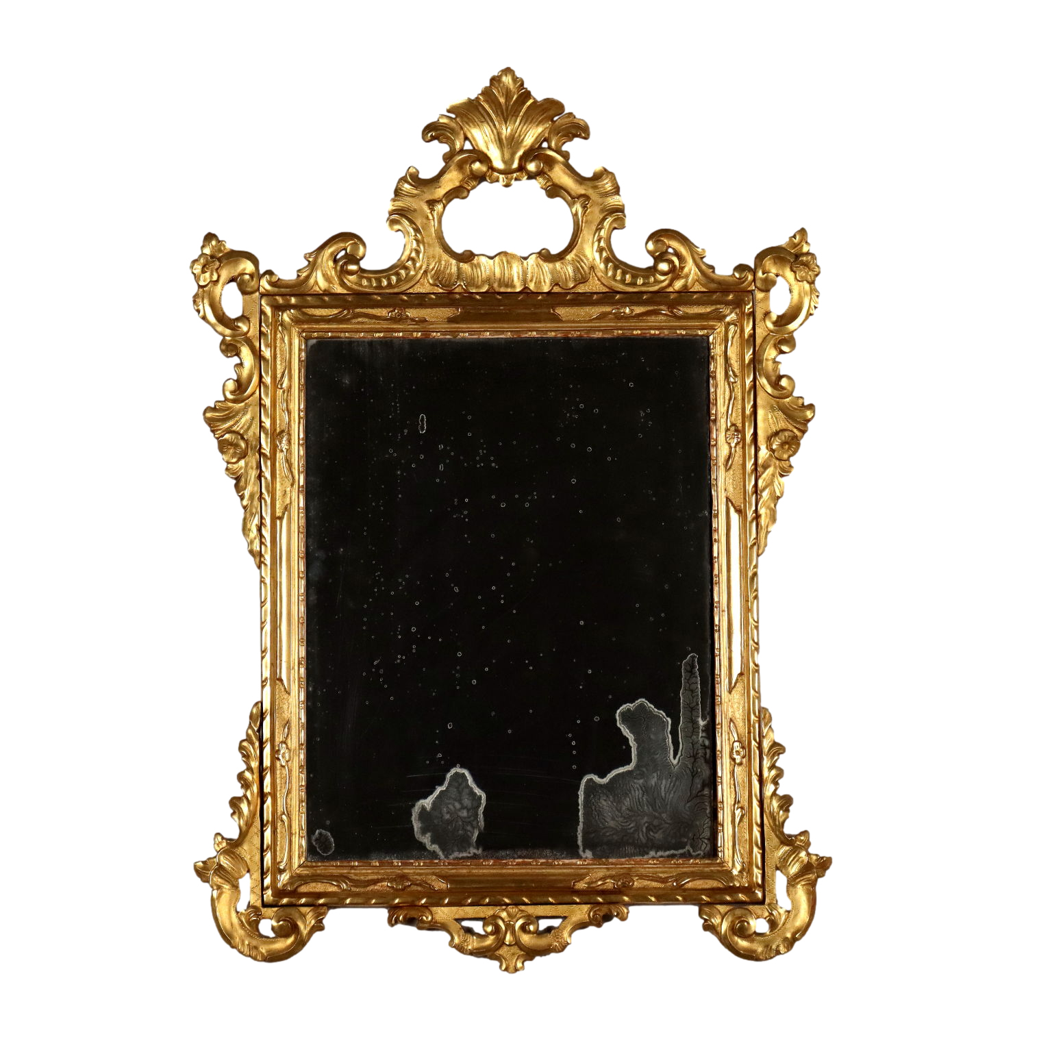 Specchio Antico '900 Cornice Legno Intagliato Dorato Motivi Floreali