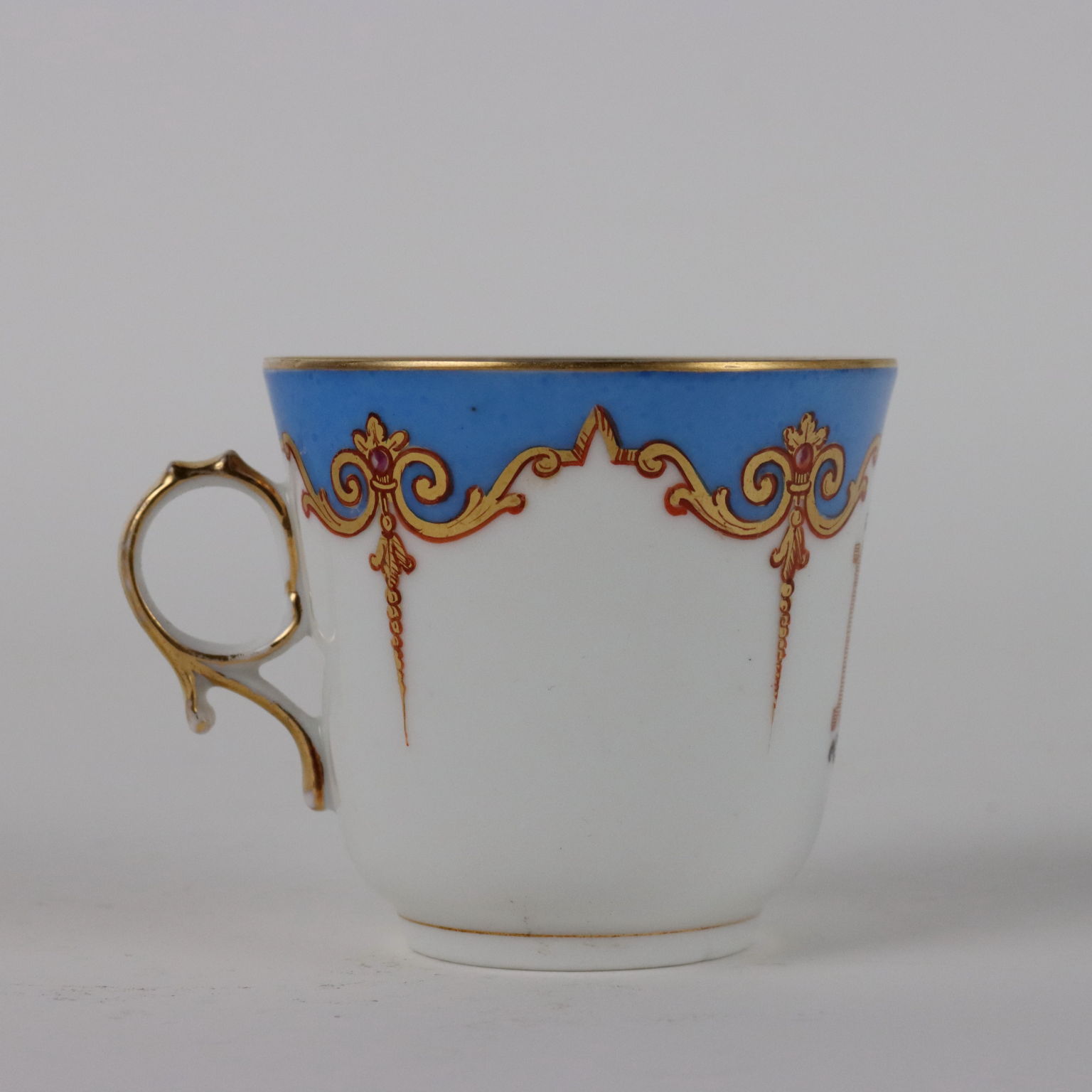 Servizio Vintage da Caffè 1880 Porcellana Decori Oro con Bordi Azzurri