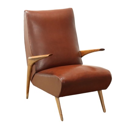 Fauteuil Vintage des Années 50 Bois Rembourrage Simili Cuir