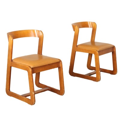 Chaises Vintage pour Mario Sabot des Années 70 Bois de Hêtre Teinté