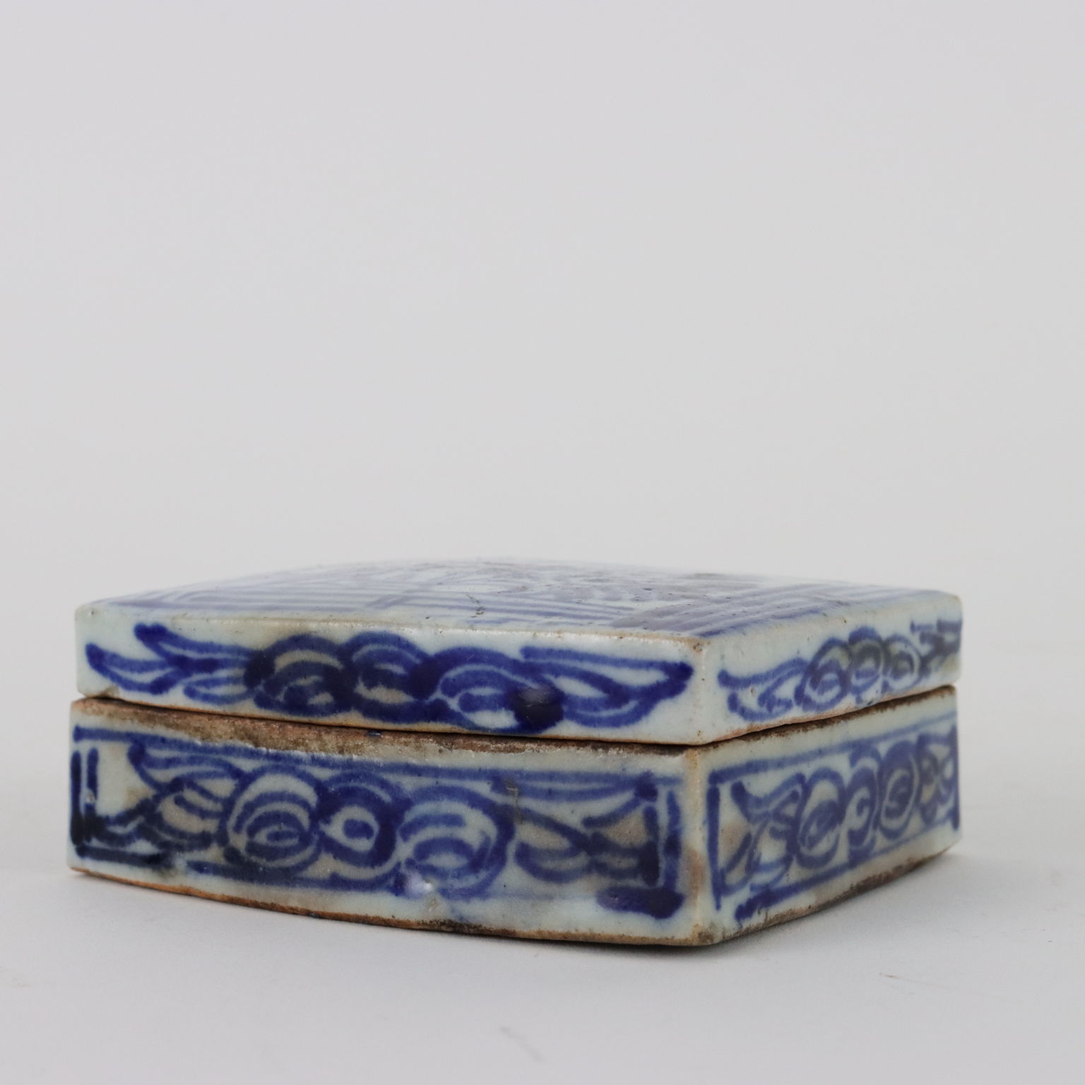 Scatola Antica con Coperchio '900 Porcellana Dipinta blu Decori Racemi