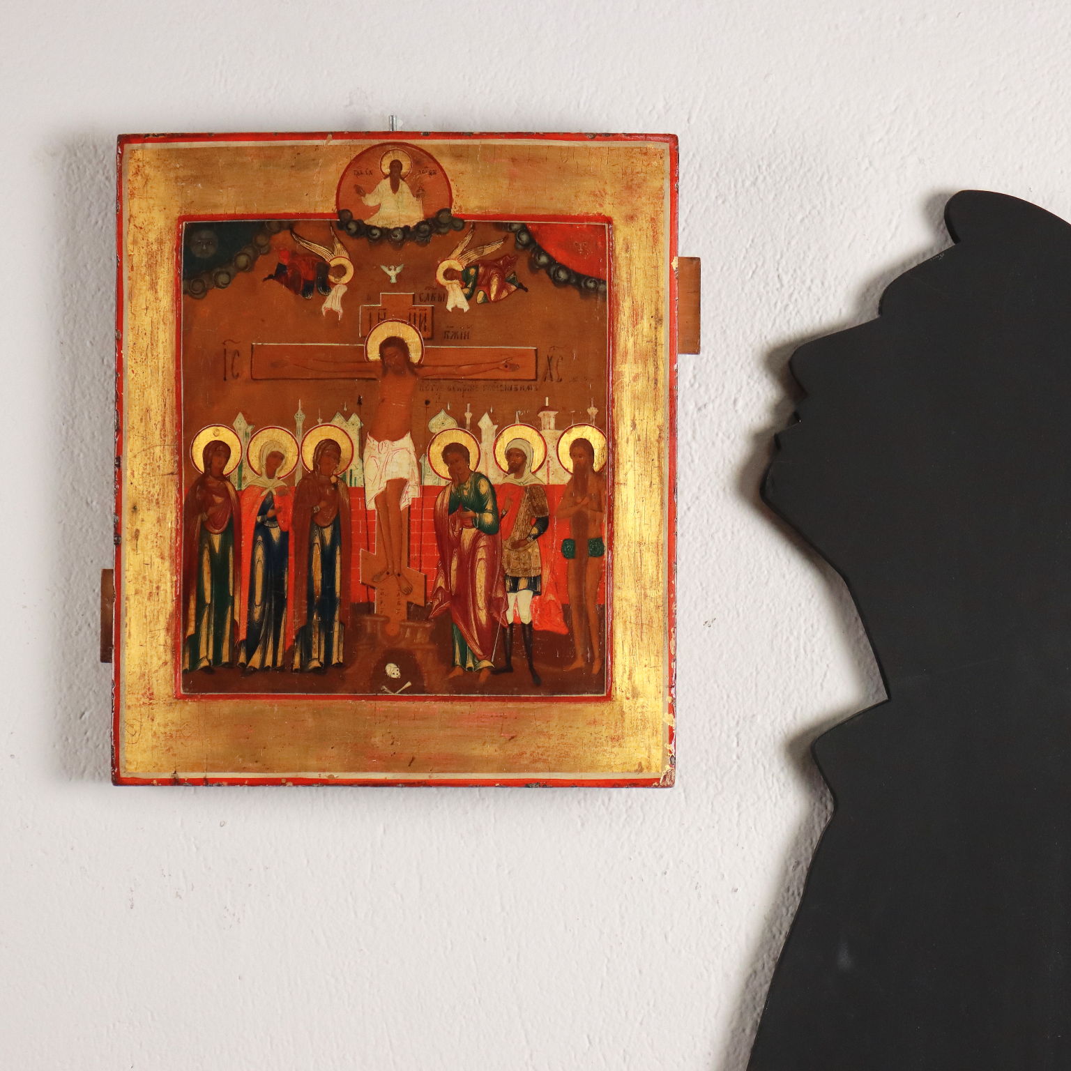 Icona con Trinità e Santi Tempera su Tavola Russia '800 Arte Icone