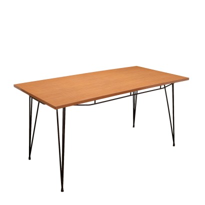 Tavolo Mid-Century in formica e vinile con gambe in ferro battuto, anni '60  in vendita su Pamono