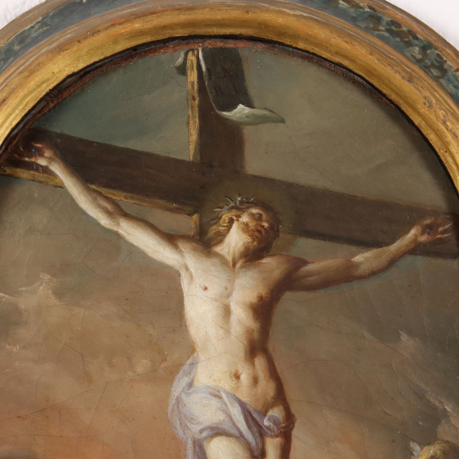 Dipinto Cristo Crocifisso con Madonna e Santi XVIII secolo