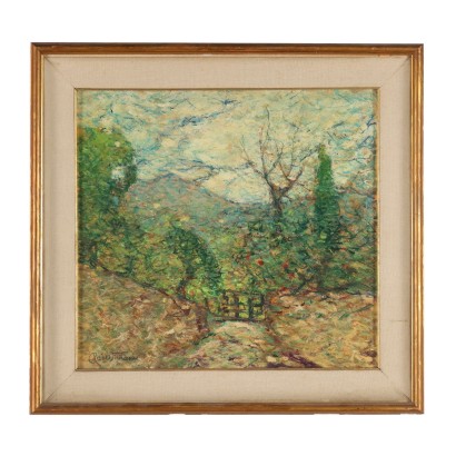 Tableau Ancien Raoul Viviani '900 Paysage Huile sur Carton