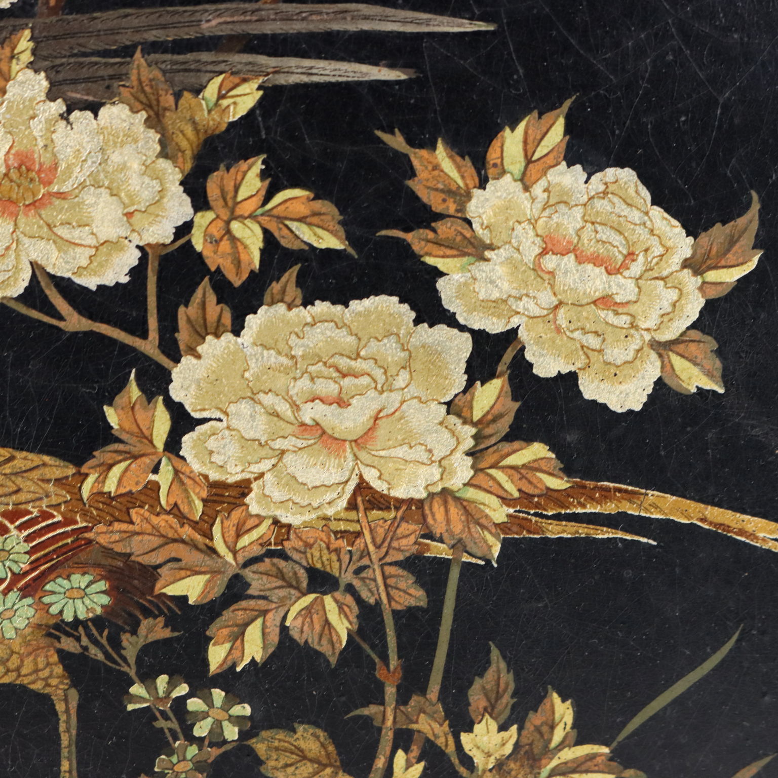 Plateau victorien 19e papier mâché peint main poignées motif floral