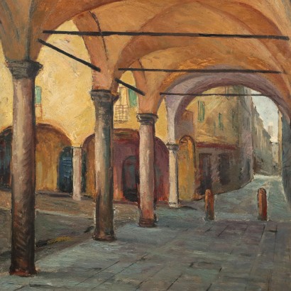 Tableau Ancien Riccardo Viriglio Aperçu du Village '900 Huile