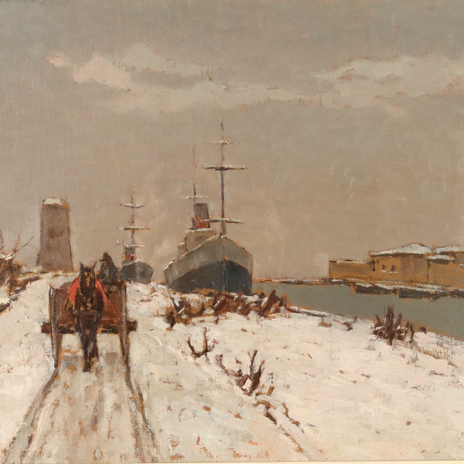 Dipinto Antico Dintorni di Livorno sotto la Neve 1939 Olio su Cartone