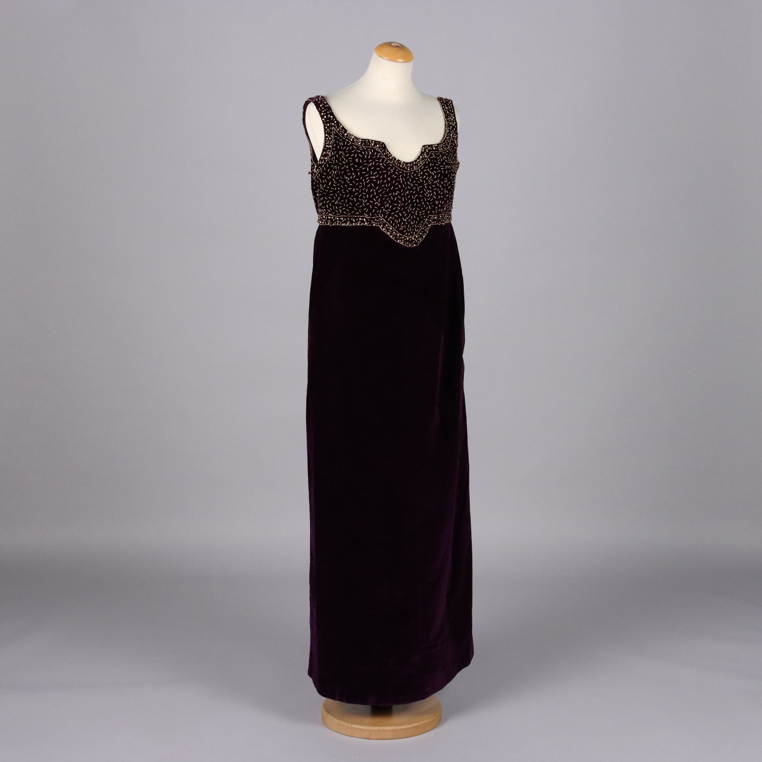 Vintage 1960s Evening Dress Embroidered Velvet UK Size 22