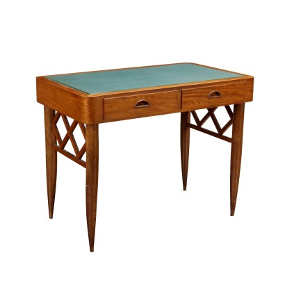 Vintage 1940s-1950s Writing Desk Mahogany Glass Italy