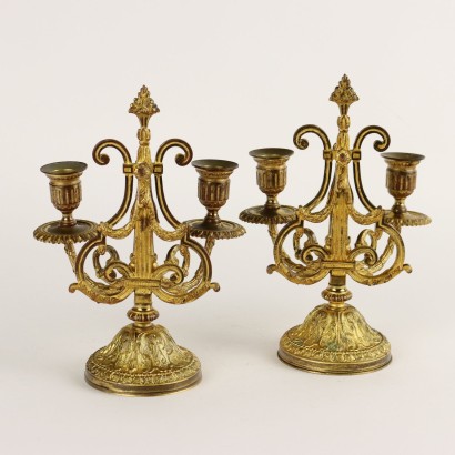 Coppia di Candelabri in Bronzo Dorato