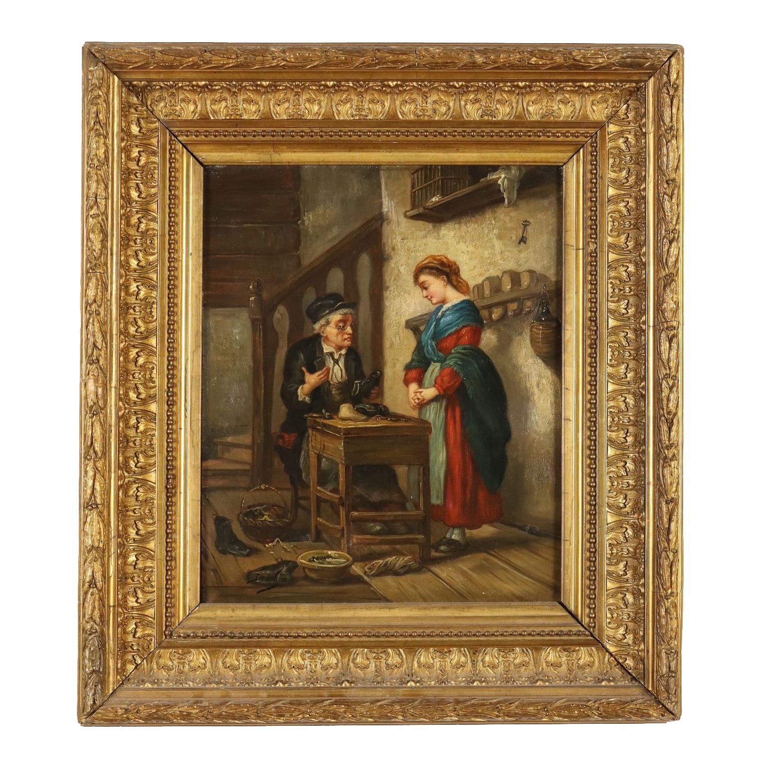 Quadro scena pittore Dipinto A Mano Olio Su Tela cornice legno