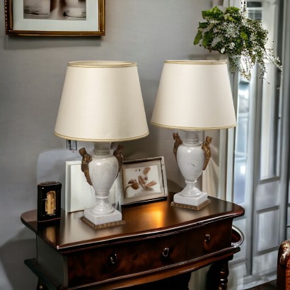 Pair of White Marble Lamps and