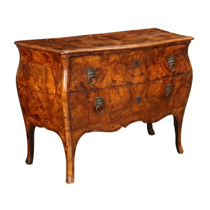 Commode Baroque Ancienne en Noyer avec 2 Tiroirs Italie XVIIIe Siècle