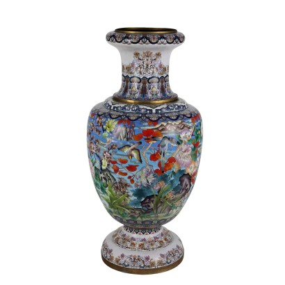 Antique Cloisonné Vase Bronze East XX Century