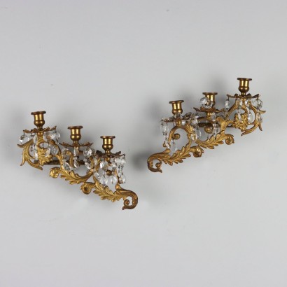 Paire d'Appliques Anciennes en Bronze Doré Italie XXe Siècle