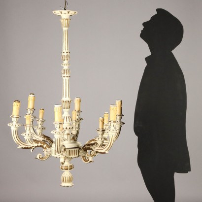 Chandelier in Lacquered and Gilded Wood