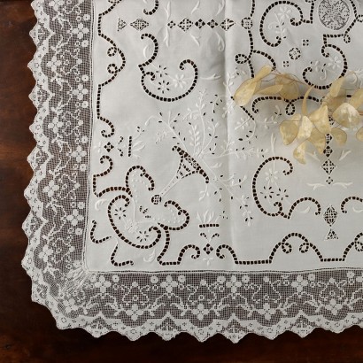 Nappe Ancienne avec Serviettes en Lin Italie XXe Siècle