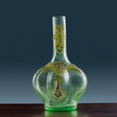 Antiker Gallé Vase aus Emailliertem Glas Blumendekorationen '800