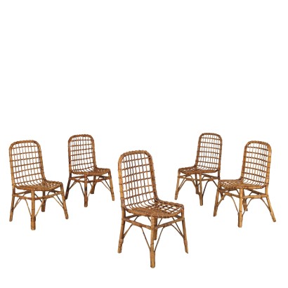 Groupe de 5 chaises, Cinq chaises en bambou des années 1980