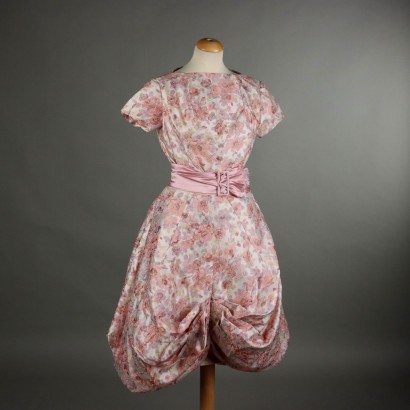 Vintage 1950s Dress with Hat and Belt Silk UK Size 10