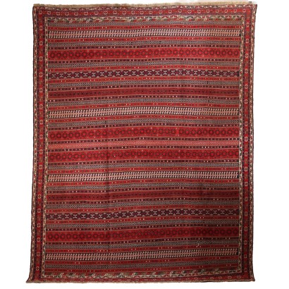 Antique Sumak Carpet Cotton Wool Thin Knot Iran 151 x 116 In