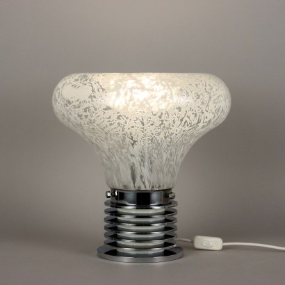 Lampe de Table Vintage en Métal et Verre Italie Années 60-70