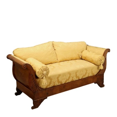 Antique Louis Philippe Sofa Walnut Yellow Upholstery XIX Century