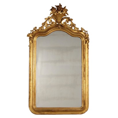 Antiker Umbertinischer Spiegel aus Vergoldetem Holz des XIX Jhs