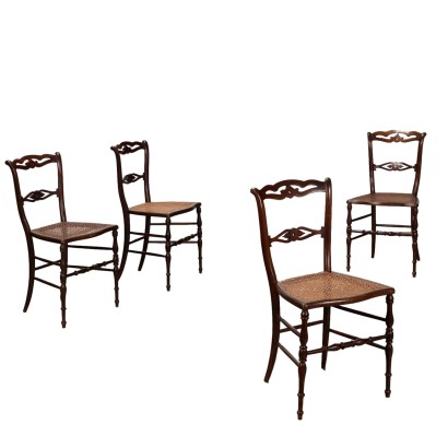 Group of 4 Antique Chairs Maple Straw Chiavari Italy XIX-XX Century