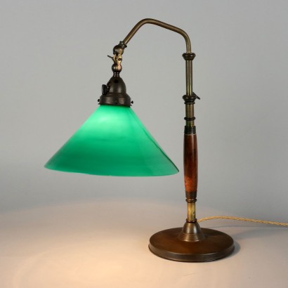 Lampe de Table Vintage Laiton Bois Verre Italie Années 50