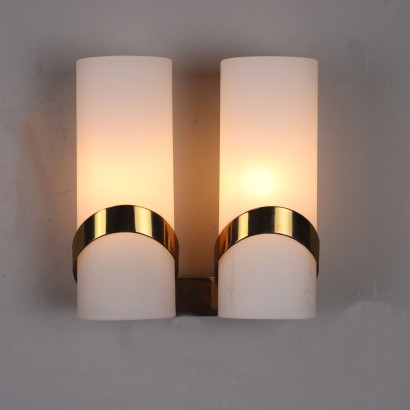 Vintage 1960s Wall Lamps Brass Milk Glass