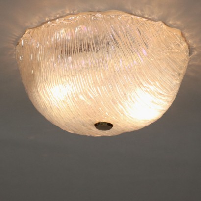 Vintage 1970s Ceiling Lamp Brass Glass Italy